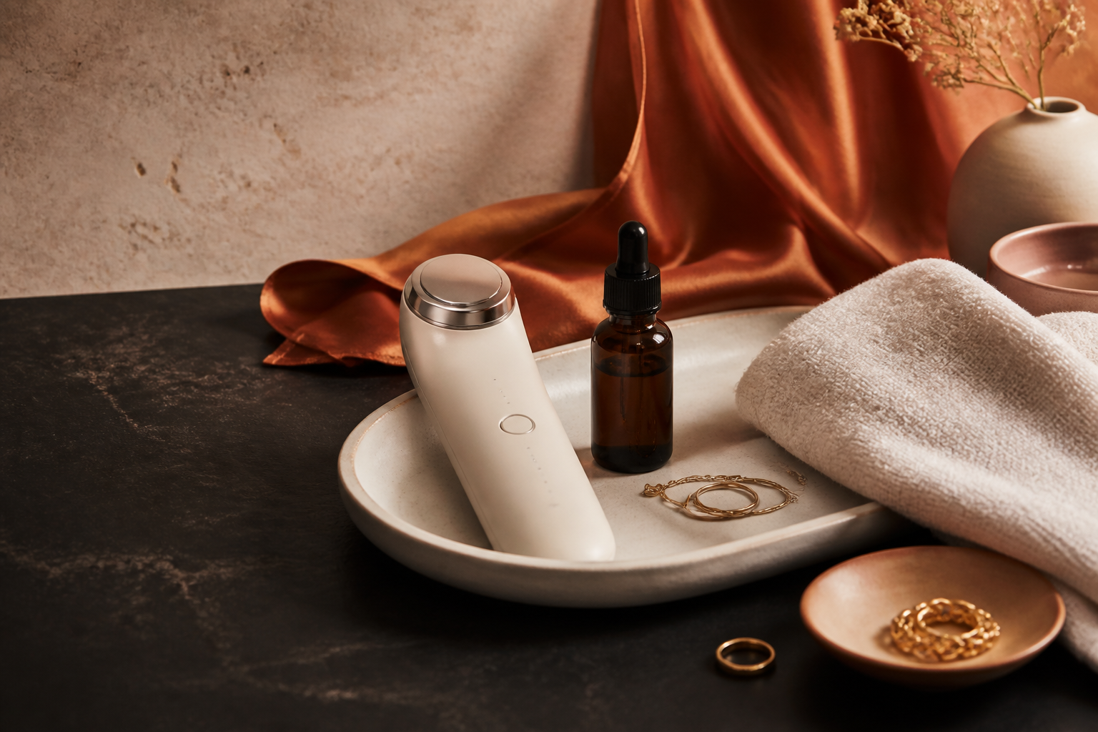 Editorial still life of an at-home beauty routine